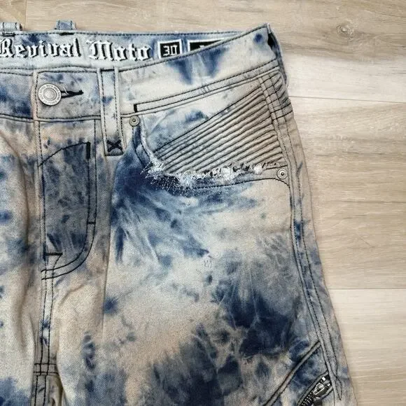 Rock Revival Moto Men's Daviday Jeans Acid Wash Blue - Size 30x32